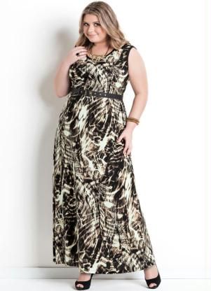 Vestido Longo Estampa Abstrata Plus Size